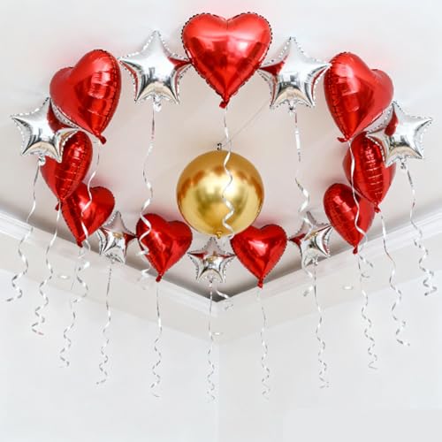 Heart Shaped Red Foil Balloons - 15 Pack 18 Inch for Valentine's Day, Birthday, Wedding, Bridal Shower Party Decorations