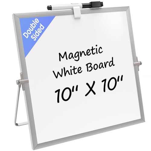 MaxGear (Bundle of 2 Sets) 10" x 10" Small Dry Erase Board, Aluminium Frame White Board with Stands, Magnetic Double-Sided...