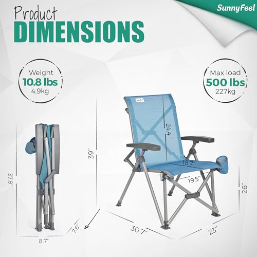 SUNNYFEEL Folding Camping Chair Heavy Duty Ergonomic Chairs Support 500lbs with Adjustable Breathable High Back Support an...