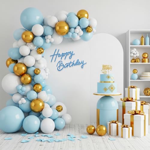 TONIFUL Happy Birthday Sign for Backdrop - Light Blue Felt Banner - Includes Dot Glue - Perfect for Birthday Party Backdro...