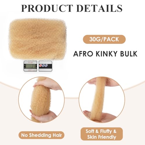 613 Afro Kinkys Bulk Human Hair For Twists, Afro Kinky-Curly Human Hair Bulk For Dreadlocks Extensions,Bulk Human Braiding Hair Afro Kinky Twist Extensions Natural And Soft (22 Inch, 30g/Pack)