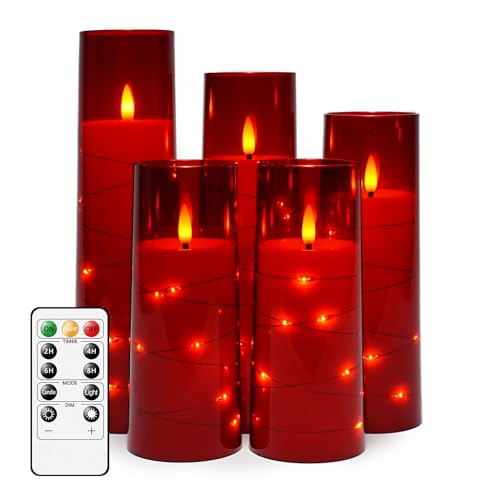 kakoya Flameless LED Candles with Timer 5 Pc Flickering Flameless Candles for Romantic Ambiance and Home Decoration Stable...