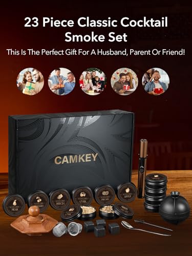 23Pcs Whiskey Smoker Kit with Torch-12 Wood Chips, Ice Ball Mold, Cocktail Smoker Infuser Kit, Old Fashioned Drink Smoker ...