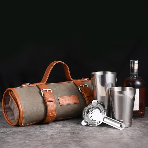 Etens Travel Bartender Kit – 22-Pc Bartending Kit with Bar Tools Bartender Accessories, Waxed Canvas Tool Bag – Profession...