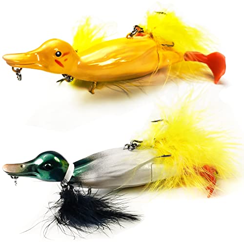 VMSIXVM Duck Lures for Bass Fishing, Realistic Topwater Baby Duckling Baits Floating Artificial Hard Swimbaits for Pike Mu...