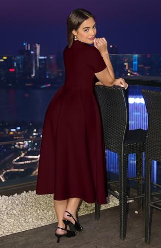 Memoriesea Women's Elegant Casual Short Sleeve Work Party A-Line Dress with Pockets