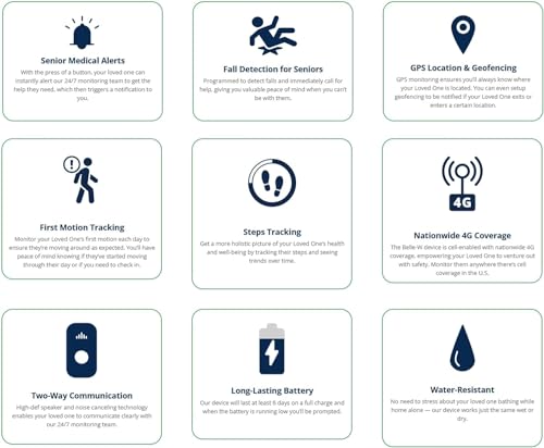 Safety+ 4G Medical Alert System: Fall Detection, GPS Location, 24/7 Monitoring, Mobile Caregiver App, Small, Lightweight-C...
