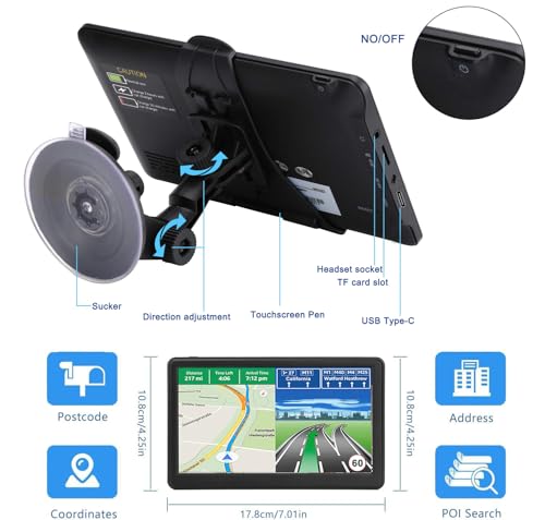 Car GPS Navigation System with 7 inch Display, 2025 Maps, Free Lifetime Updates for RV, Truck, Commercial Drivers, Semi Tr...
