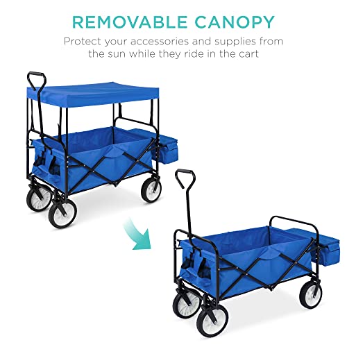 Best Choice Products Collapsible Folding Outdoor Utility Wagon with Canopy Garden Cart for Beach, Picnic, Camping, Tailgat...