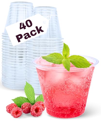 Aatriet 40 Pack 9 oz Clear Plastic Cups, 9oz Clear Disposable Punch Cups Wine Glasses, Sturdy Recylable Small Drinking Cup...