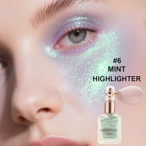 Mint Highlighter Spray, Professional Shiny Glitter Spray for Eyeshadow Face and Body Luminizers, Loose Shimmer Powder Make...