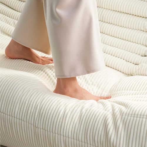 MORITON Premium Corduroy Floor Sofa, Mid-Century Armless Loveseat, Soft Foam Lounge Chair, Comfortable Accent Sofa for Living Room, Bedroom, and Office (Ivory, Two Seater)