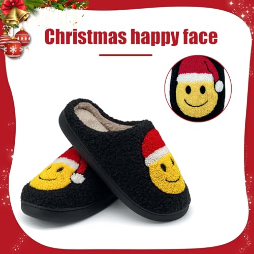 Christmas Slippers For Men and Women, Retro Fuzzy Smile Face Slipper Cozy Furry Plush Happy Cozy Non-slip House Slippers F...