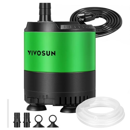 VIVOSUN 210 GPH 10W Submersible Water Pump, with Adjustable Water Flow, 4.9ft Tubing, Additional Ceramic Shaft, and Outlet...