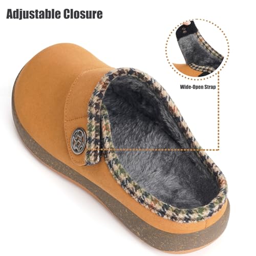 Eagsouni Women's Men's Wide Width Slippers Suede Fuzzy Slippers Winter Warm Fur Lined Slip on House Shoes Outdoor with Rem...