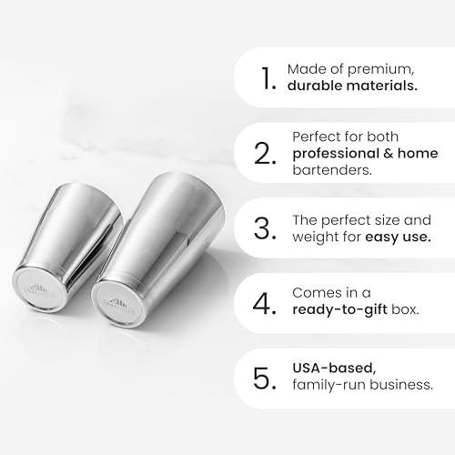 A Bar Above Professional Boston Shakers Set 18 oz Weighted Stainless Steel Cocktail Shaker Set for Bartenders, Premium 304...