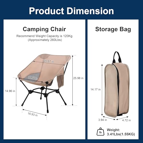 TlaroRiz Camping Chair Portable Lightweight Camping Chairs for Adults Foldable 600D Oxford Ultralight Backpacking Chair wi...