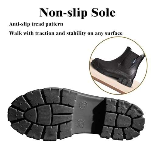 LIOERDIWE Short Rain Boots Women Waterproof Ankle Rainboots Fashion Chelsea Boots Non-Slip Garden Shoes for Outdoor Work B...