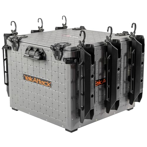 YakAttack BlackPak Pro 16" x 16" Kayak Fishing Crate with 6 Rod Holders - Battleship Grey | Tackle Storage Box & Fishing G...