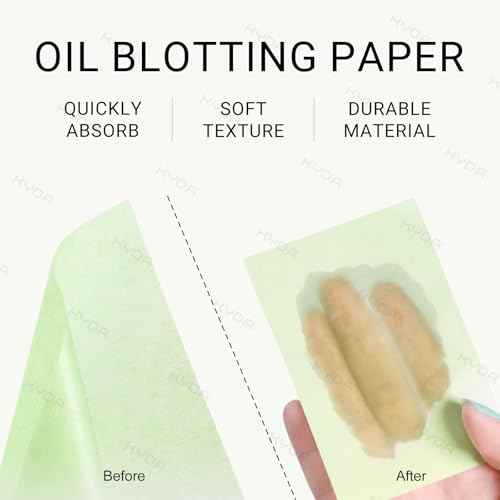 KYDA 200 Sheets Face Oil Blotting Paper, Included Refills, Mirror and Puff, Oil Absorbing Sheets for Makeup, Oil Control Shine, Absorb Excess Oil, Travel Size Gentle Face Makeup, Green Tea