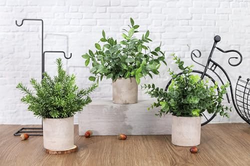 Der Rose 3 Pack Mini Potted Fake Plants Artificial Plastic Eucalyptus Plants Centerpieces for Table Home Office Desk Acces...