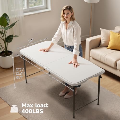 Ortus Collective Folding Table 4 Foot - 3-Position Adjustable Height, Heavy Duty 400 lbs Capacity - Portable Tables Foldin...