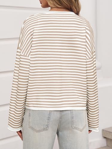 Saodimallsu Womens Striped Cardigan Casual Long Sleeve Open Front Button Down Loose Knit Lightweight Fall Sweaters