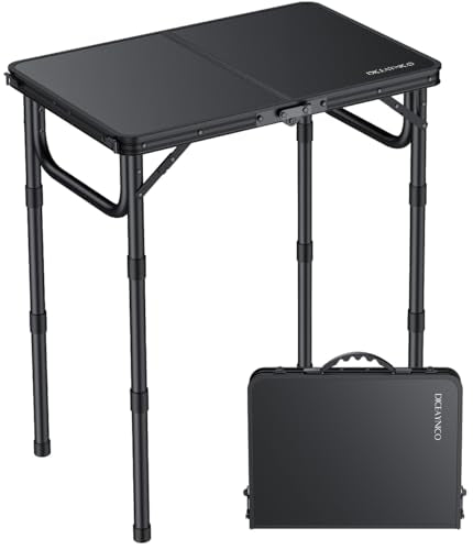 Diceaynico Folding Camping Table, 22" x 15" Picnic Table with 3 Adjustable Height Max 27.5", Matte Black Aluminum Folding ...