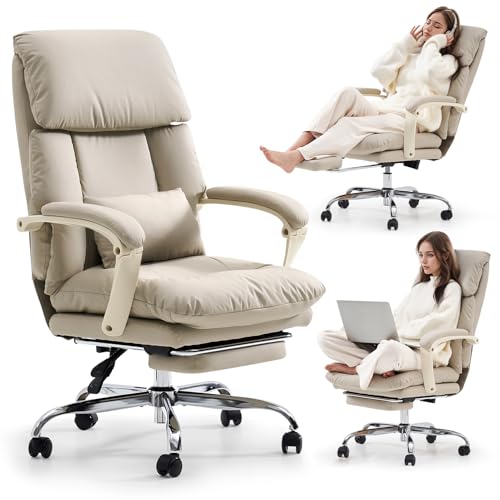 EMIAH Office Chair with Foot Rest, Ergonomic Executive Office Chair with Arms, Reclining High Back PU Leather Comfy Swivel...