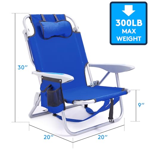 Canpsky Portable Beach Chair for Adults, Outdoor Camping Chair Lay Flat Folding Backpack Beach Reclining Chair with 5 Posi...