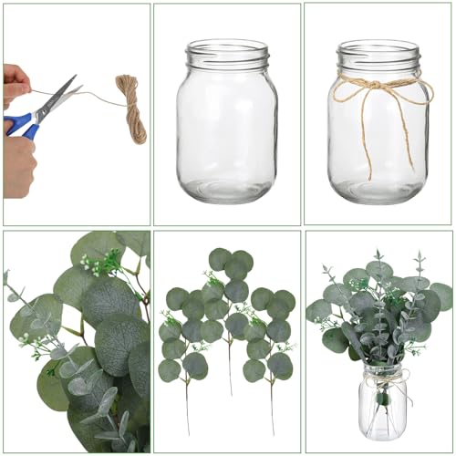 XunYee 10 Set Mason Jar Table Centerpiece with Flower Mason Jar Flower Centerpiece Vases Decor for Engagement Party Bridal...