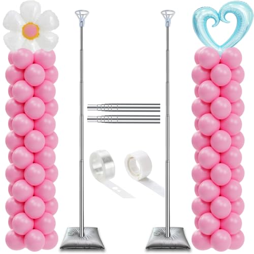 DECOJOY Balloon Column Stand Set of 2, Adjustable 7 Feet Ballon Arch Stands with Bases for Floor, Tall Baloon Tower Pillar...
