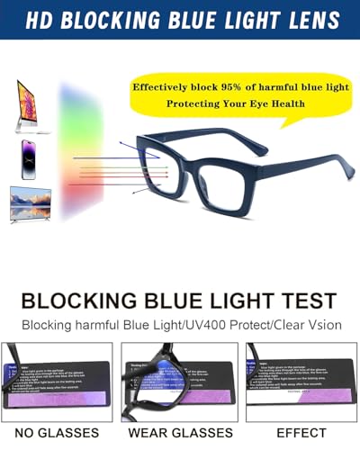 Hubeye Oprah Style Reading Glasses for Women Men Blue Light Blocking Computer Square Readers with Spring Hinge