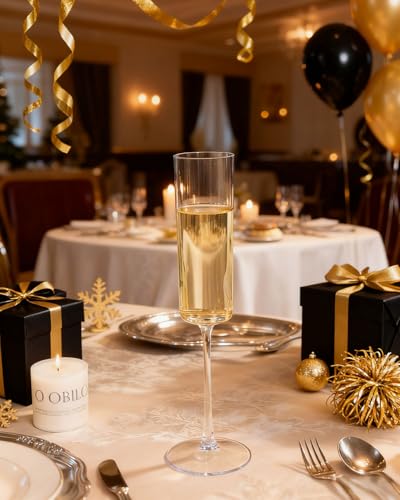 Ciaell 36 Pack Plastic Champagne Flutes - 6 Oz Disposable Champagne Glasses - Square Clear Plastic Toasting Glasses for Pa...