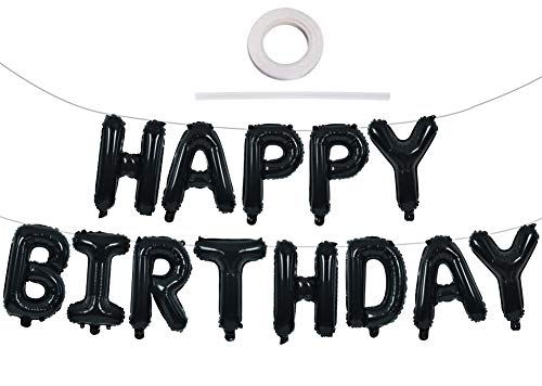 TONIFUL Black Happy Birthday Balloons Banner 16 Inch Mylar Foil Letters Birthday Sign Banner Bunting Reusable for 30th 40t...