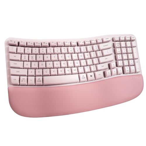 Nulea RT08 Wave Keys Wireless Ergonomic Keyboard with Cushioned Palm Rest, 2.4GHz Ergo Cordless USB Computer Keyboard, Com...