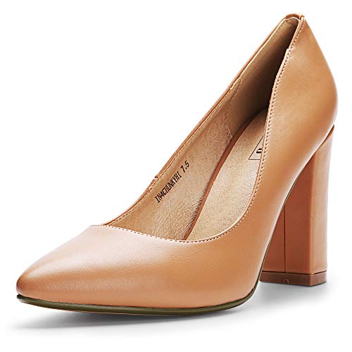 IDIFU Women's IN4 Chunky-HI Block High Heels Closed Pointed Toe Pumps Dress Office Shoes for Women