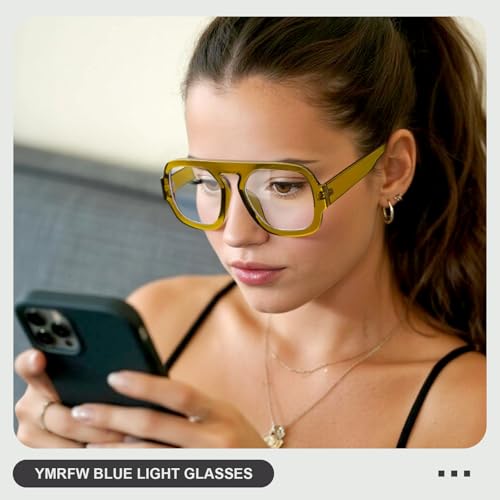 YMRFW Aviator Blue Light Blocking Glasses for Women Men Square Flat Top Computer TV Eyeglasses Anti Eyestrain