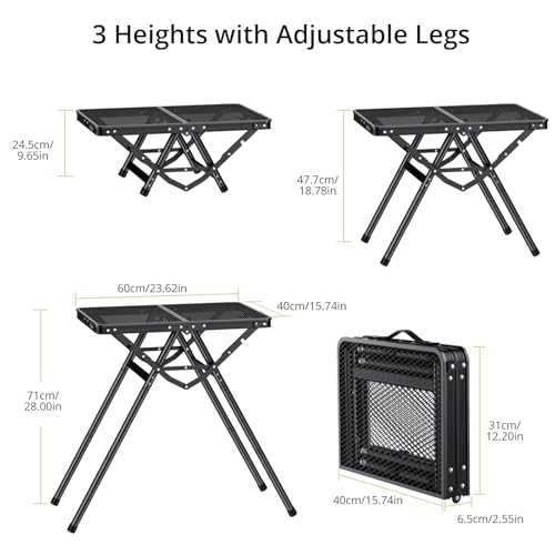 Anbte 2ft Folding Grill Table, Supports 180 Lbs, 2 Adjustable Height 28” Portable Grill Table Heat-Resistant Tabletop, Fol...