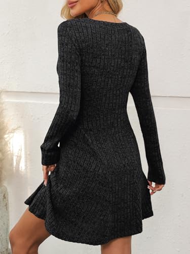 AUTOMET Womens Sweater Dresses Winter Long Sleeve Fall Fashion 2026 V Neck A-Line Flowy Mini Casual Dress Comfy Work Clothes
