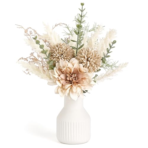 Mkono Small Artificial Flowers in Ceramic Vase 13.5" Centerpieces Coffee Table Decor, Silk Flower Arrangements for Home De...