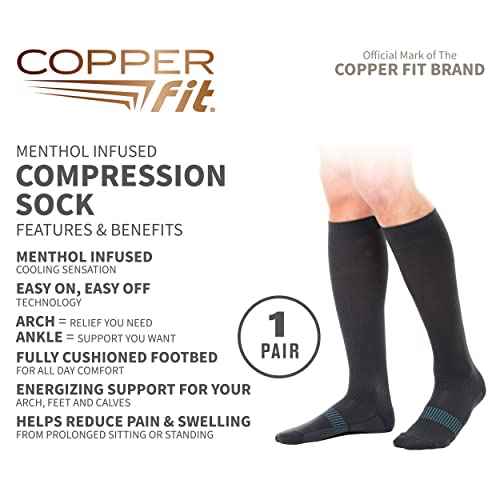 Copper Fit womens Ice Menthol Infused Compression Socks, Black, Large-X-Large US