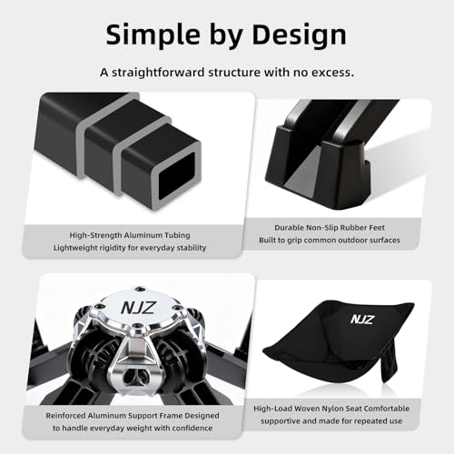 NJZ Folding Outdoor Chair — Easy Outdoor Comfort, Simple One-Piece Design, Stable Aluminum Frame, Relaxed Seating for Back...