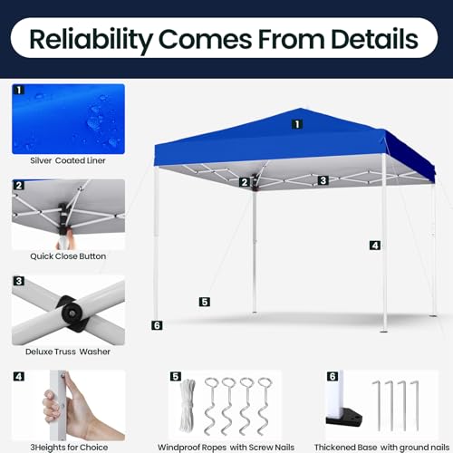 PHONWHON Shades 10x10 Pop Up Canopy, Heavy Duty Beach Tent with Carrying Bag for Easy Moving, Sun Shelter for Parties, Eve...