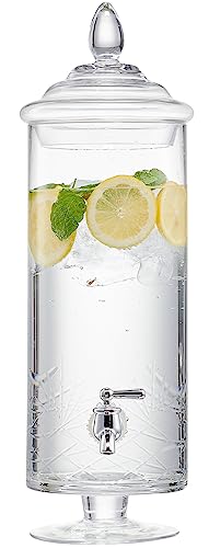 Fifth Avenue Crystal Beverage Dispenser for Countertop - 1 Gallon Large Glass Drink Dispenser w/Spigot & Lid - Party Drink...
