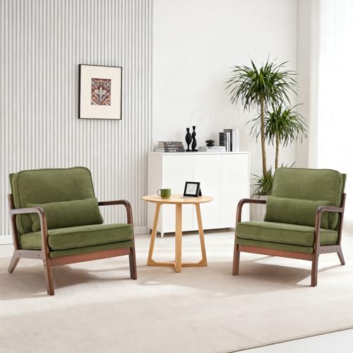 DUMOS Mid Century Modern Chair Set of 2, Accent Chair with Arms and Waist Cushion, Reading Chairs for Adults, Lounge Chair...