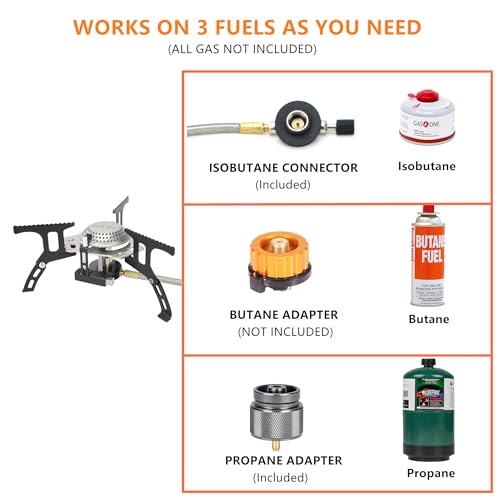 ONLYFIRE Portable Camping Gas Stove, Backpacking Camp Stove with Piezo Ignition, 1LB Propane Adapter, Mini Camp Stove with...
