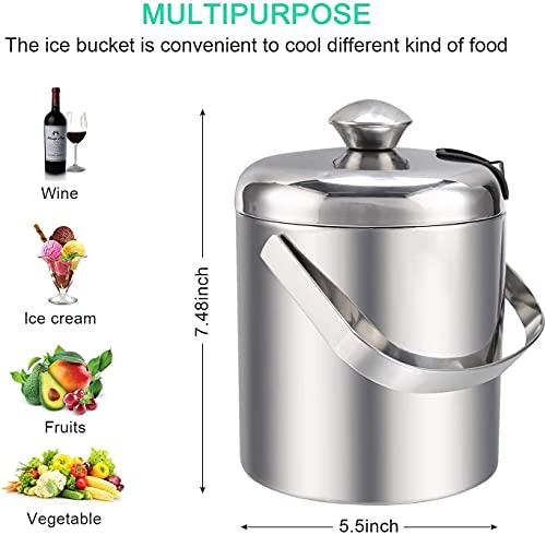Sailnovo Ice Bucket, Double-Wall Stainless Steel Insulated Ice Buckets with Lid and Ice Tong, Ideal for Cocktail Bar, Part...