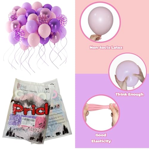 60 Pieces Pink Purple Balloons, 12 Inches Metallic Light Purple Balloon Confetti Balloons for Birthday, Wedding, Unisex Ad...