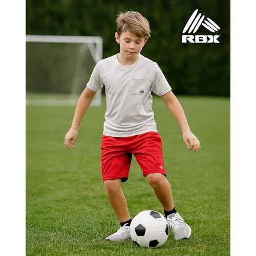 RBX Boys Athletic Shorts - 2 Pack Breathable Poly Fleece Boys Basketball Shorts with Pockets Youth Kids Gym Activewear